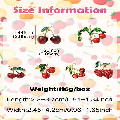 6Pcs 6 Styles 3D Resin Cherry Brooch Pin with Rhinestone JEWB-CJ0001-32-1