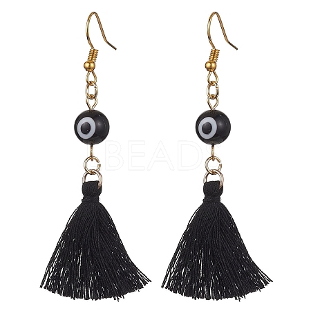 Evil Eye Lampwork & Tassel Earrings EJEW-JE05592-02-1