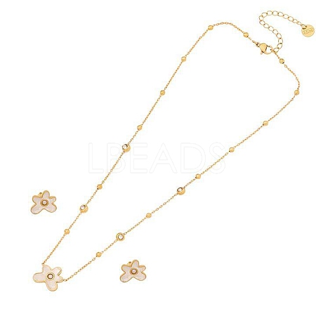 304 Stainless Steel Micro Pave Cubic Zirconia Pendant Necklaces & Stud Earrings Sets FS-WG87FF9-03-1