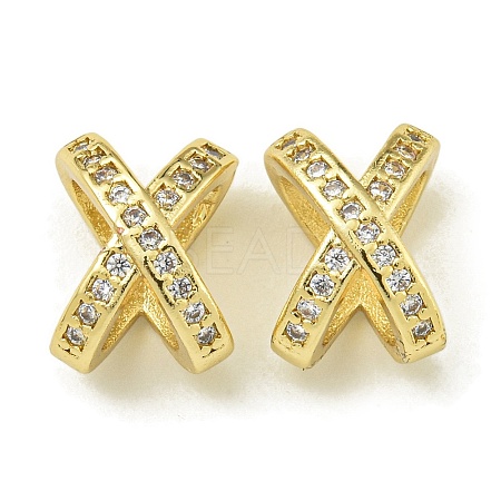 Letter X Rack Plating Brass Micro Pave Cubic Zirconia Europen Beads KK-K386-15G-01-1