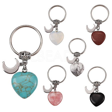 6Pcs 6 Style Synthetic & Natural Gemstone Keychain KEYC-SZ0001-11-1