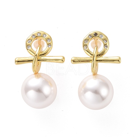 Clear Cubic Zirconia Female Symbol with Plastic Pearl Dangle Stud Earrings EJEW-A072-07LG-1
