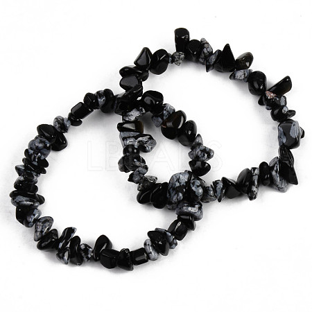 Unisex Chip Synthetic Snowflake Obsidian Beaded Stretch Bracelets BJEW-S143-28-1-1
