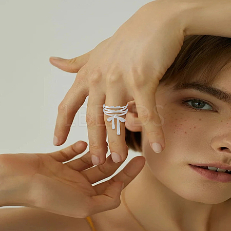 1Pc Bowknot Brass Adjustable Cuff Rings for Women RJEW-LP0002-45-1