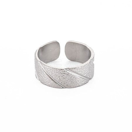 304 Stainless Steel Textured Open Cuff Ring for Women RJEW-S405-165P-1