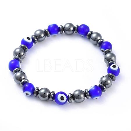 Handmade Evil Eye Lampwork Beads Stretch Bracelets X-BJEW-JB04461-02-1