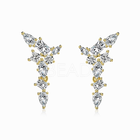 925 Sterling Silver with Cubic Zirconia Stud Earrings for Women EJEW-Z052-01G-1