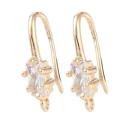 Brass Micro Pave Rectangle Cubic Zirconia Earring Hooks KK-U008-13G-1