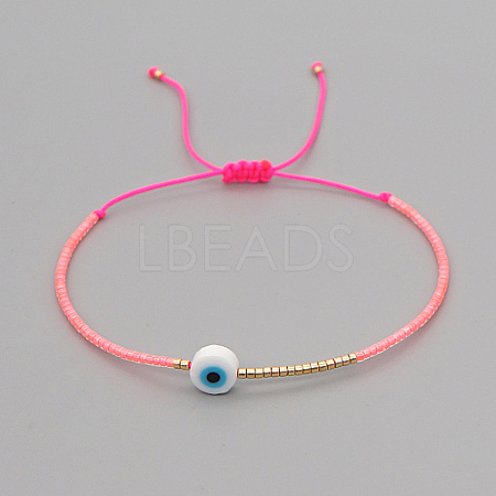 Adjustable Lanmpword Evil Eye Braided Bead Bracelet ZW2937-13-1