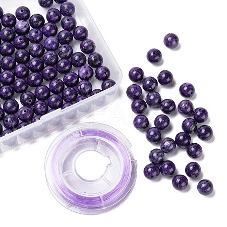 100Pcs 8mm Natural Charoite Round Beads DIY-LS0002-12-1