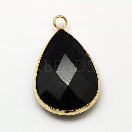 Golden Tone Brass Glass Teardrop Pendants GLAA-M006-A-12G-1