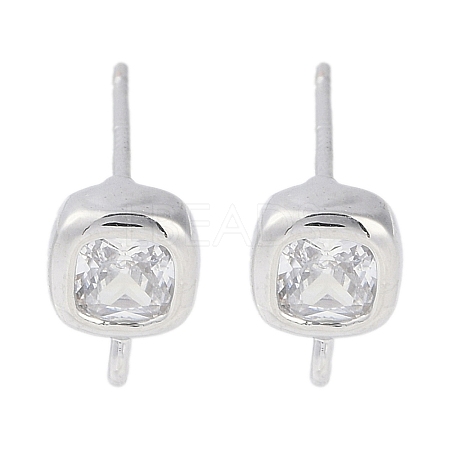 Brass Pave Clear Cubic Zirconia Stud Earring Findings KK-F875-01P-1
