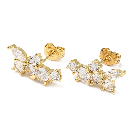 Butterfly Rack Plating Brass Micro Pave Clear Cubic Zirconia Stud Earrings for Women EJEW-A045-08G-1