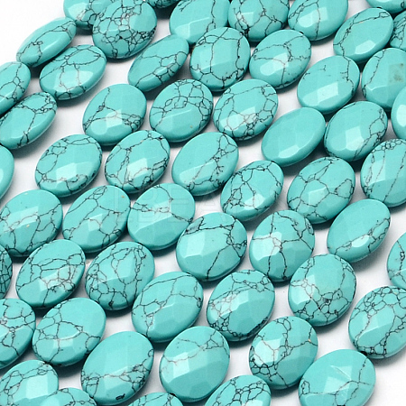 Faceted Oval Synthetic Turquoise Beads Strands G-R303-14-1