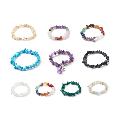 Gemstone Chips Beaded Stretch Bracelet for Men Women BJEW-JB08641-01-1