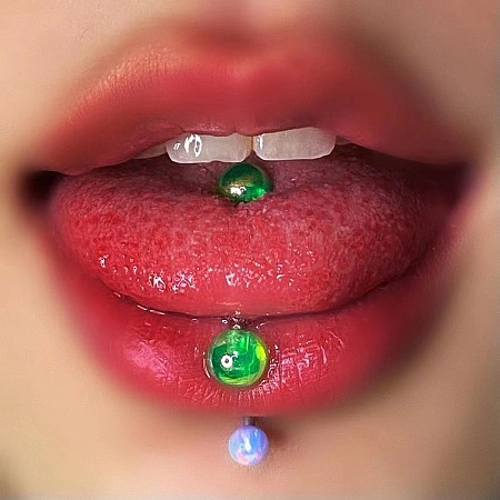 304 Stainless Steel with Acrylic Round Ball Straight Barbell Tongue Rings FS-WG99CB2-06-1