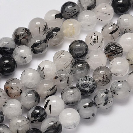 Round Grade A Natural Rutilated Quartz Bead Strands G-M304-15-10mm-1