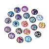 Printed Glass Flat Round Cabochons GGLA-N004-12mm-G-WH-1