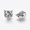 Tibetan Style Antique Silver Cat Head Alloy Beads X-TIBEP-GC178-AS-RS-2
