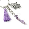 Natural Rose Quartz & Prehnite & Natural Lapis Lazuli & Natural Amethyst  & Natural Howlite Chip Beaded Tassel Pendant Keychain KEYC-JKC00851-5