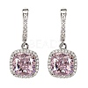925 Sterling Silver Pave Cubic Zirconia Square Hoop Earrings EJEW-C150-01A-02-4