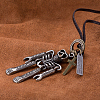 Adjustable Men's Zinc Alloy Pendant and Leather Cord Lariat Necklaces NJEW-BB15999-5