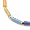 Natural Mixed Gemstone Column Beaded Anklet with Brass Paperclip Chains for Women AJEW-AN00494-4