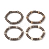 Painted Natural Wood & Coconut Beaded Stretch Bracelet for Men Women BJEW-JB09318-1