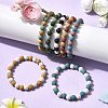 7Pcs 7 Colors Dyed Natural Lava Rock Round Beads Stretch Bracelets for Men Women BJEW-JB12334-1