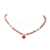 Alloy Enamel Heart Pendant Necklace with Glass Seed Beaded NJEW-JN04641-3