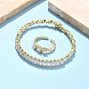 Oval Brass Micro Pave Cubic Zirconia Cuff Bangles & Rings Sets for Women SJEW-R002-06G-08-1