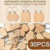 30Pcs 3 Style Rectangle/Flat Round Wooden Blank Engravable Tags Keychain KEYC-YW0001-08-3