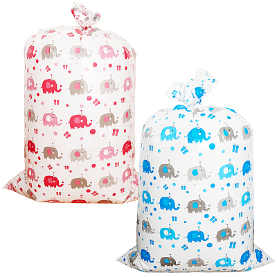 2Pcs 2 Colors Christmas Rectangle Plastic Elephant Print Gift Storage Big Bags ABAG-WH20010-07-1