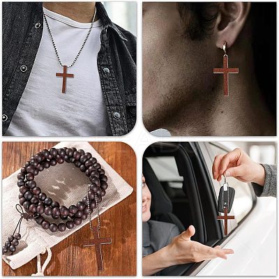 DIY Cross Wood Pendant Decoration Making Kit DIY-GL0004-110-1