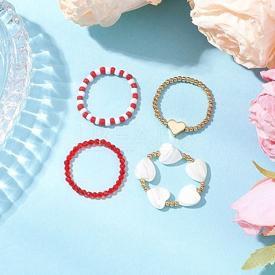 Transparent Glass Beads with Brass Beads and Natural Trochid Shell/Trochus Shell Beads and Glass Seed Beads Rings RJEW-TA00188-1