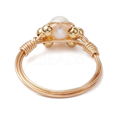 Round Natural Cultured Freshwater Pearl Finger Ring RJEW-JR00752-1