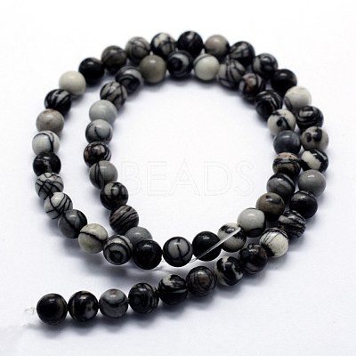 Natural Black Silk Stone/Netstone Beads Strands G-I199-11-10mm-1