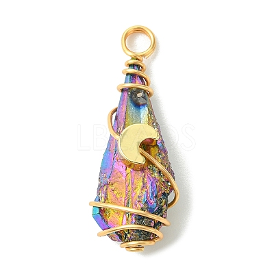 2Pcs Electroplated Natural Quartz Crystal Dyed Copper Wire Wrapped Pendants PALLOY-JF03171-01-1