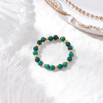 Natural Malachite Beaded Stretch Rings for Women RJEW-JR00868-10-1