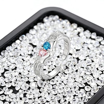 Brass Pave Cubic Zirconia Cuff Open Rings WGBC26E-01-1