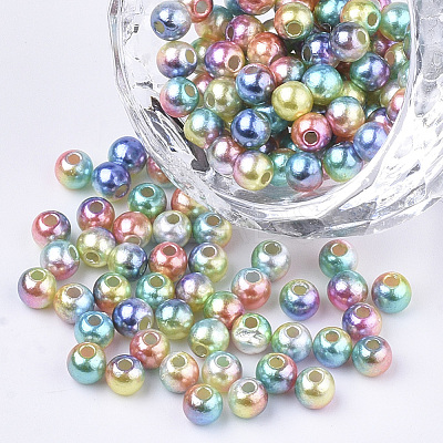 Rainbow ABS Plastic Imitation Pearl Beads OACR-Q174-6mm-M-1