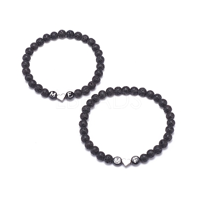 2Pcs Natural Lava Rock Stretch Bracelets Set BJEW-JB08673-01-1