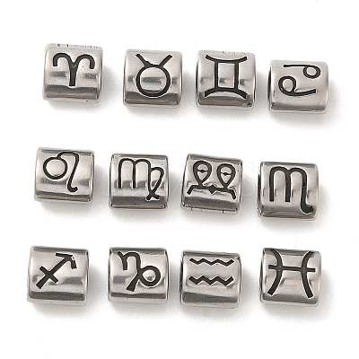 12Pcs Oval with Constellation 304 Stainless Steel Beads STAS-E215-05AS-M-1