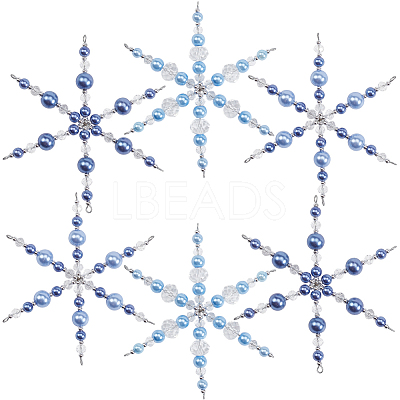 6Pcs 3 Styles Glass Beaded Snowflake Multi-Strand Links PALLOY-SP00003-1