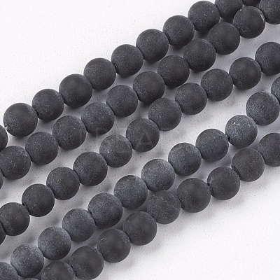 Natural Black Stone Bead Strands G-R193-01-4mm-1