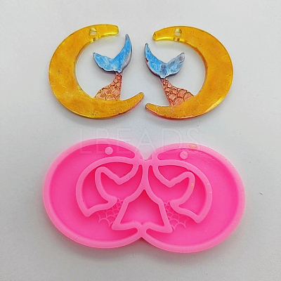Moon with Mermaid Tail Pendant Silhouette Silicone Molds DIY-M034-17-1
