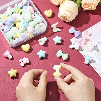 60Pcs 6 Styles UV Plating Acrylic Beads MACR-YW0003-71-1