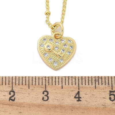Brass Micro Pave Clear Cubic Zirconia Heart with Key Pendant Necklaces for Women NJEW-M088-02G-01-1