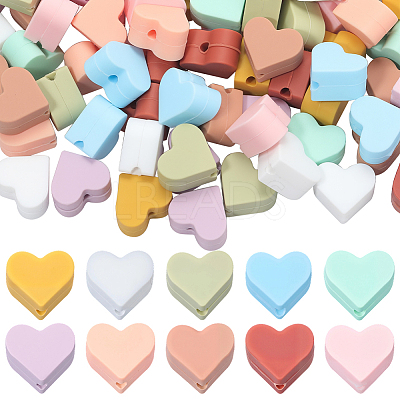 100Pcs 10 Colors Heart Food Grade Silicone Beads SIL-PA0001-09B-1