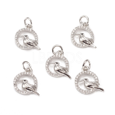 Brass Micro Pave Cubic Zirconia Bird Charms KK-E068-VB315-1